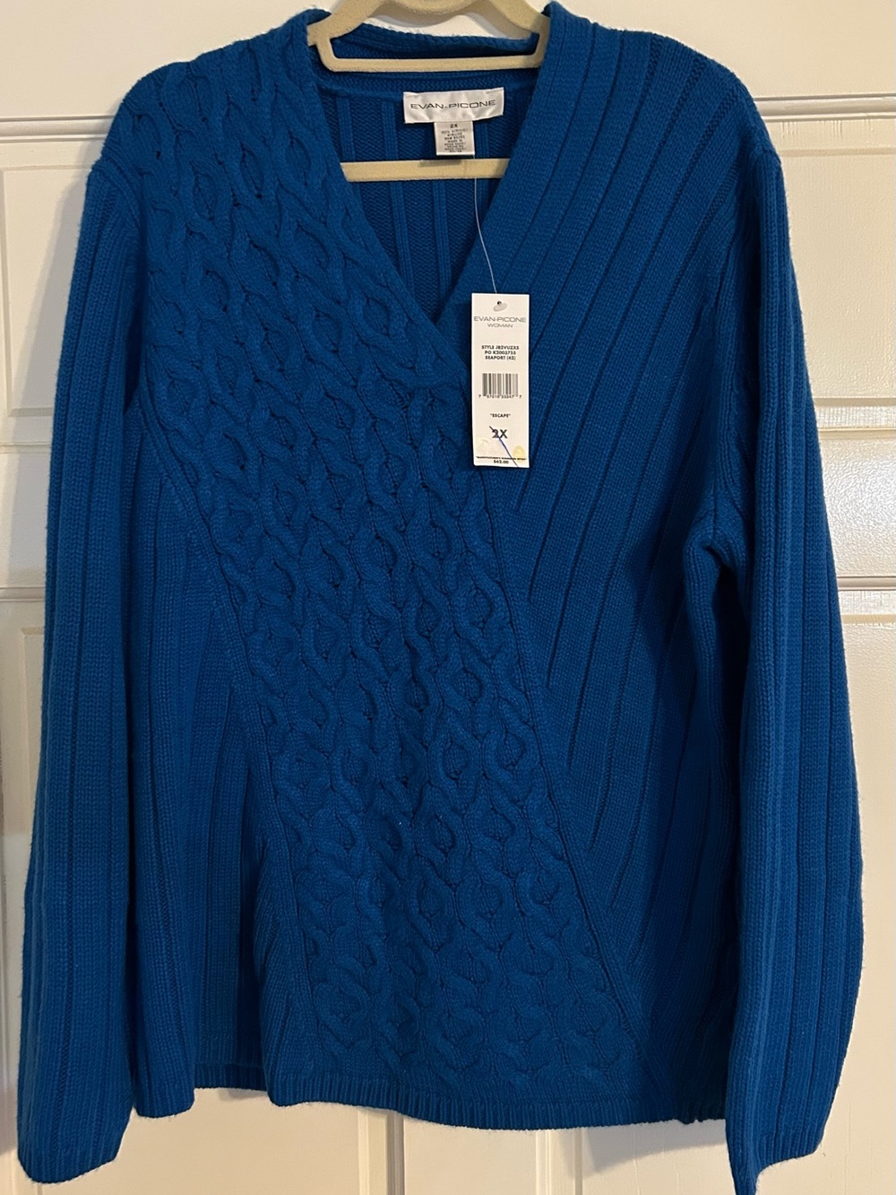 NWT Evan-Picone Woman Cobalt Blue Diagonal Cable Knit Chunky sweater 2X